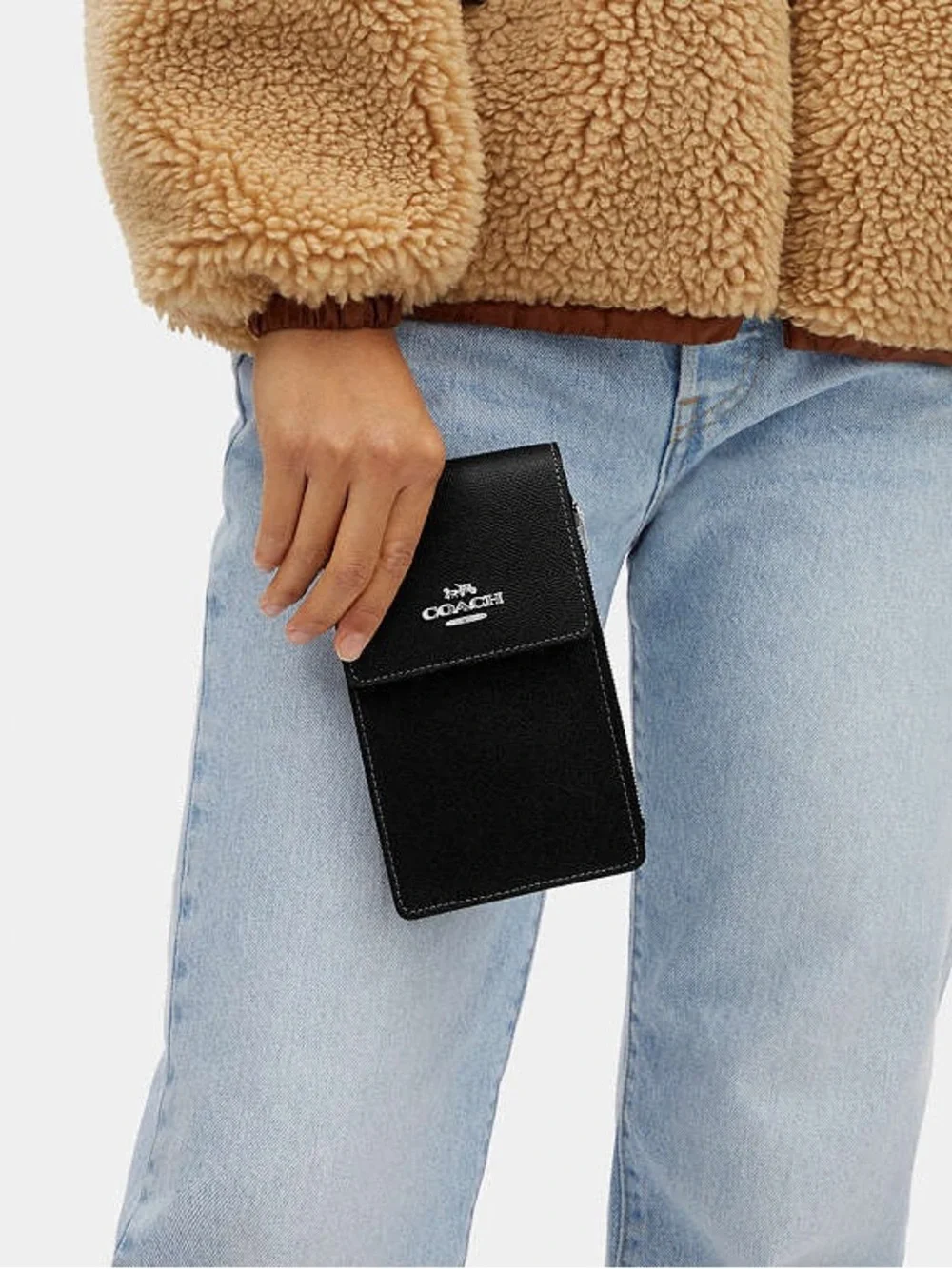 Coach Black Pebbled Leather Phone Crossbody with Wristlet